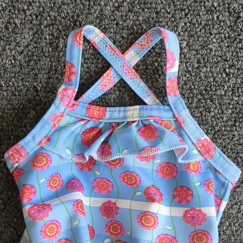 6M Striped Floral I Play One Piece Baby Swimsuit With Built-In Swim Diaper